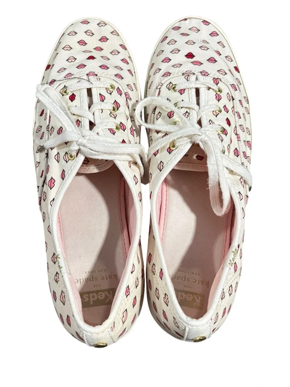 Kate Spade & Keds white canvas sneakers with pink lip print Shoes Size 9